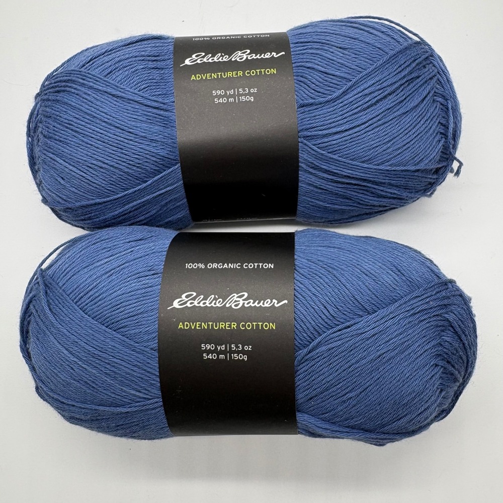 Eddie Bauer Adventurer Cotton Yarn 2 Skeins Blue Bird 100% Organic Discontinued